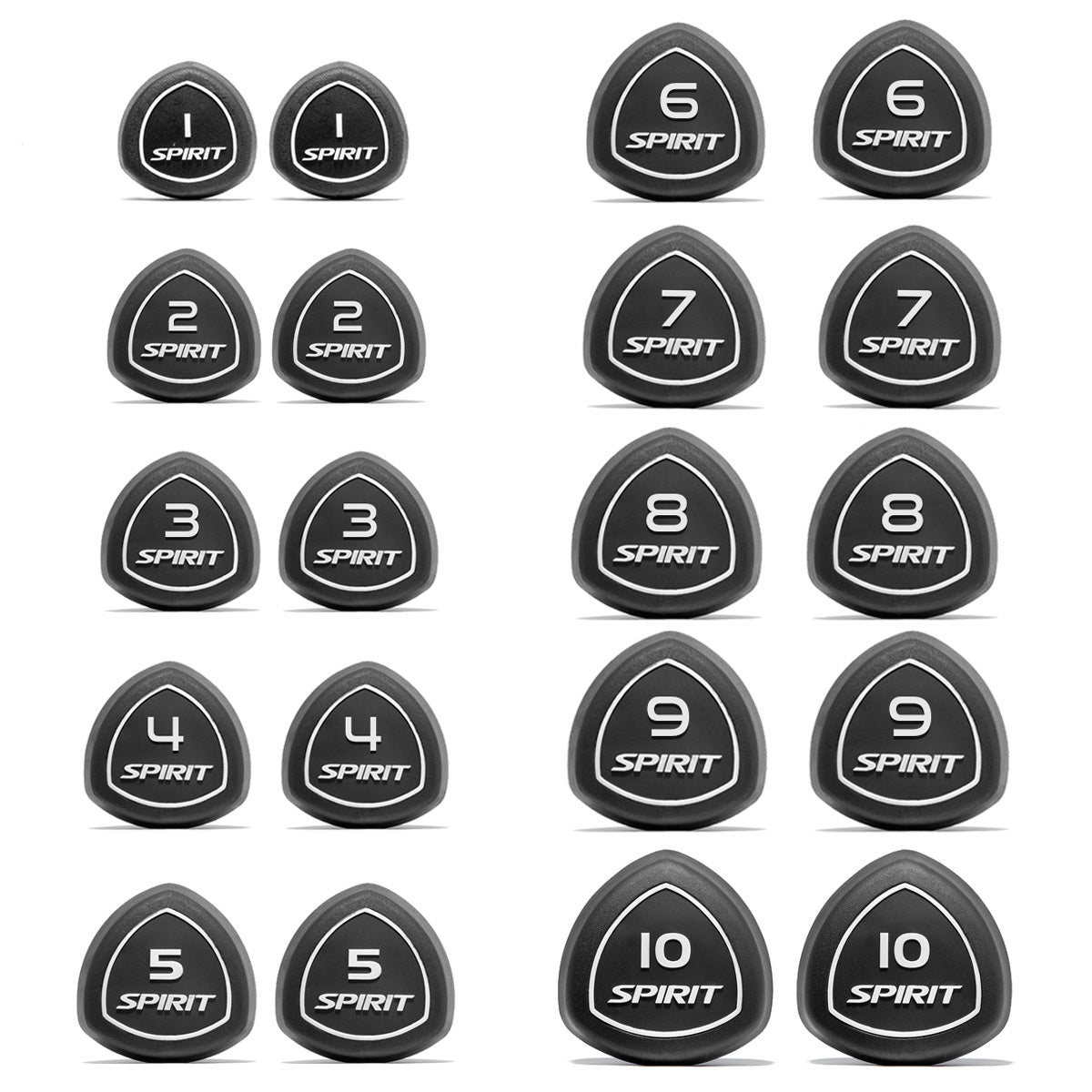 |Spirit Fitness 1kg to 10kg Studio Dumbbells Set - 10 pairs|