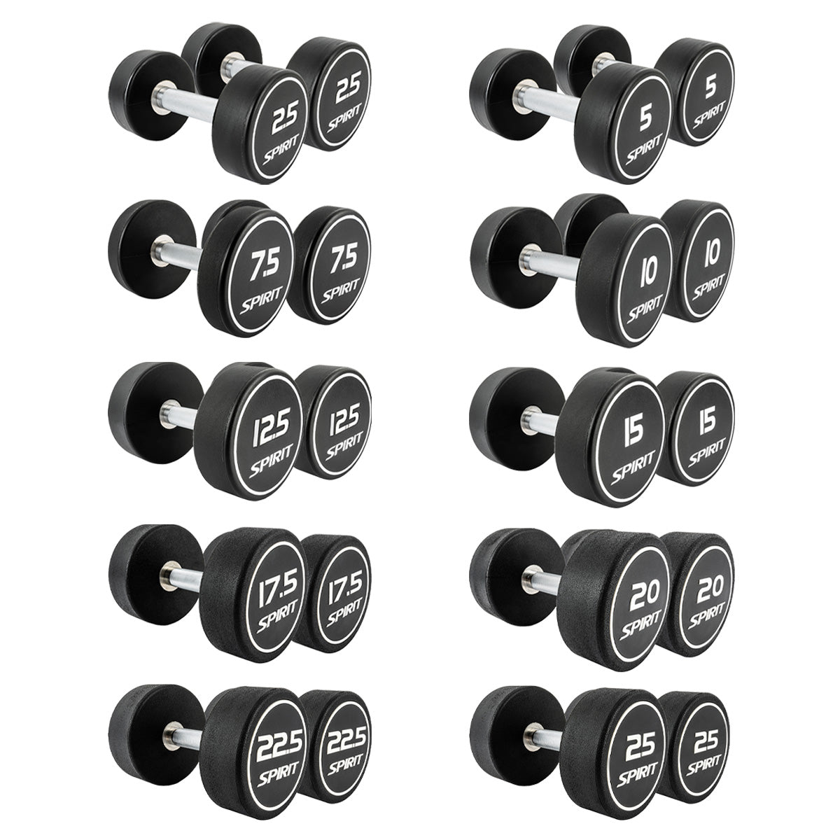 |Spirit Fitness 2.5kg to 25kg Round CPU Dumbbells Set 10 pairs|