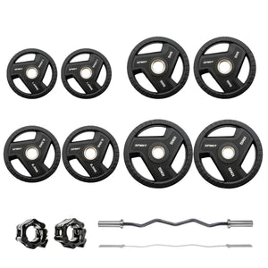|Spirit Fitness 55kg Olympic Rubber Tri Grip Weight Set with EZ Curl Bar|