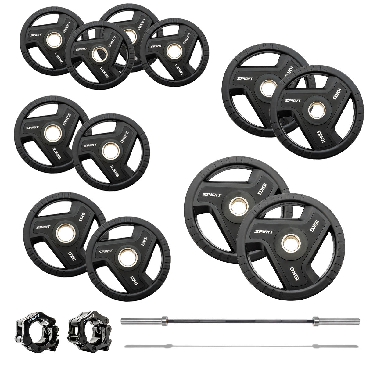 |SpiritFitness90kgOlympicRubberTriGripWeightSetwith7ftBar|